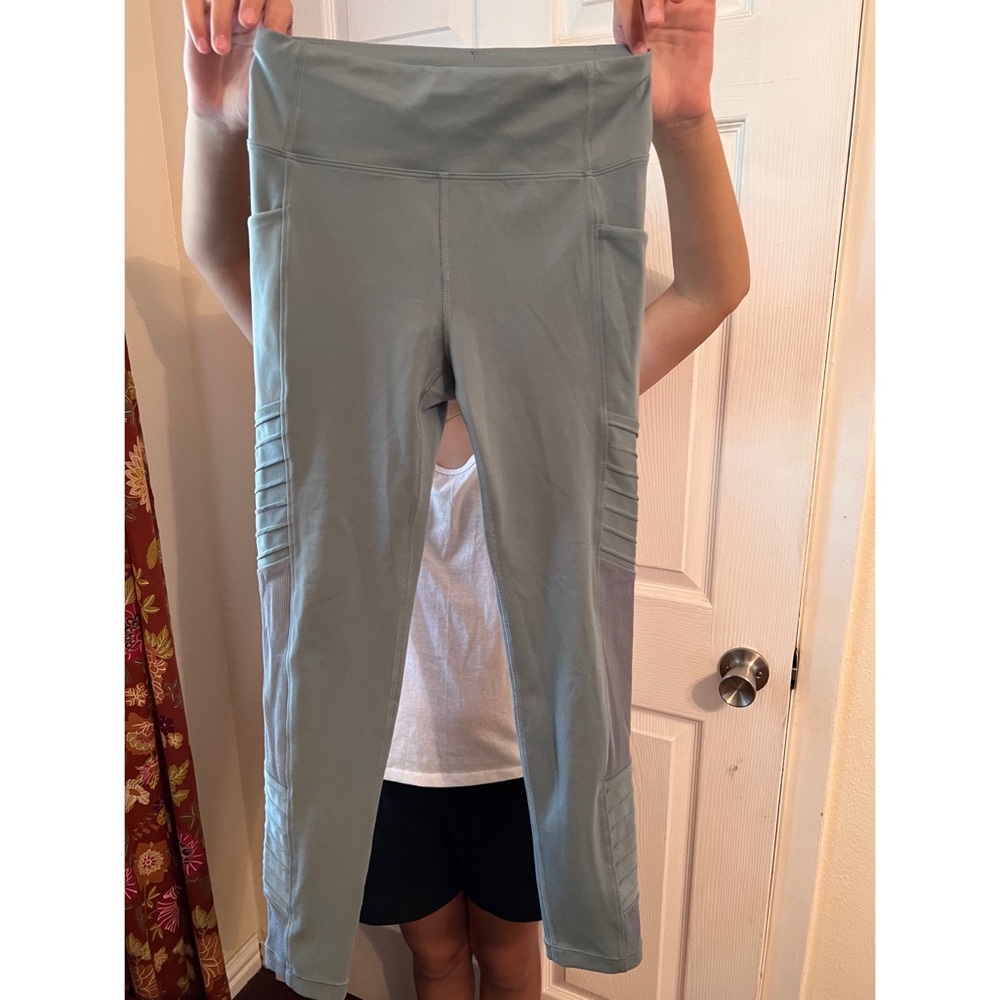 Athleta Girl sage green moto legging size L/12. Pockets. EUC. Worn once.